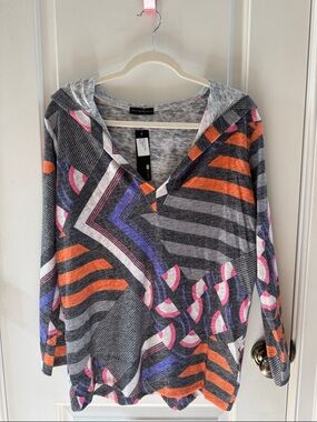 Nally & Millie Gray Hooded Sweatshirt with Orange, Purple & Pink Geometric Print